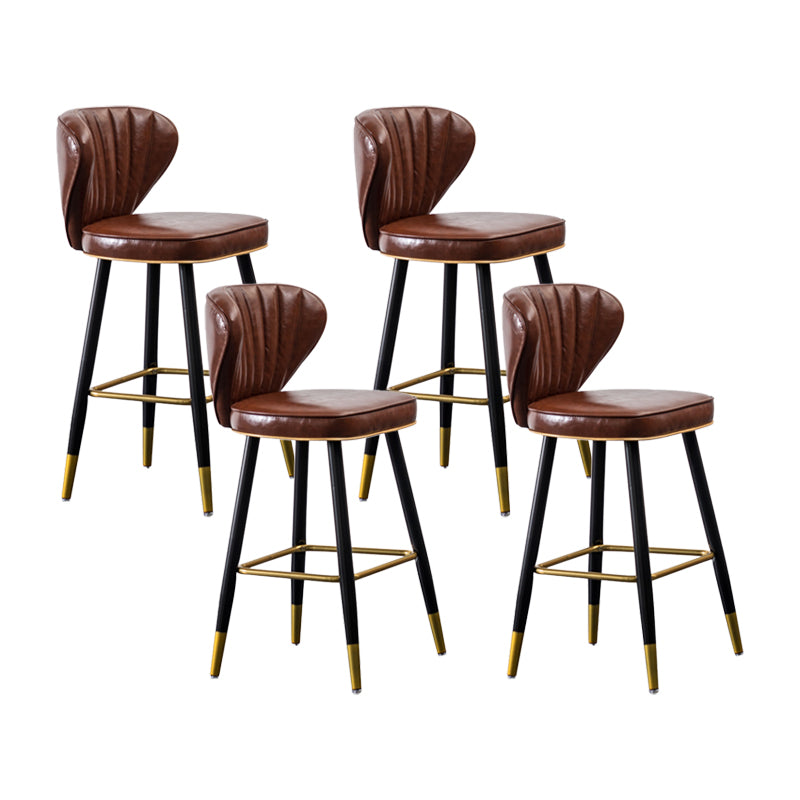 Industrial Leather Black Metal Counter Stools Low Back Bar Stools with 4 Legs Brown 4 Piece Set Clearhalo 'Bar Furniture' 'Bar Stools' 'bar_stools' 'furn' 'furn_bar_stools' 'furniture_bar_stools' 'Kitchen & Dining Furniture' 'kitchen&dining_furn' 'kitchen' 'kitchen_furn' Furniture' 4503985