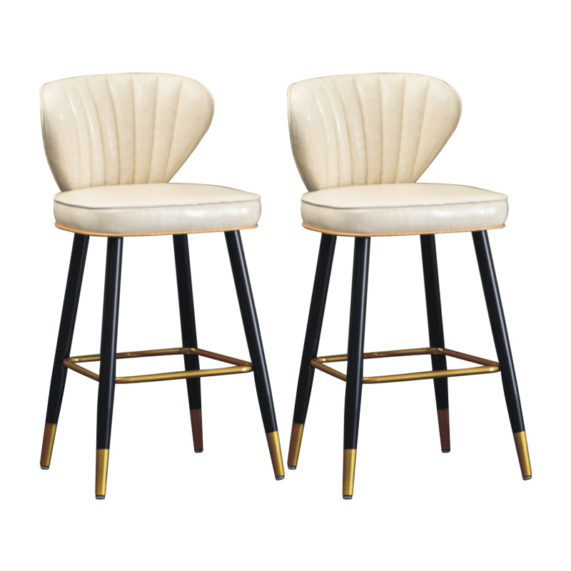 Industrial Leather Black Metal Counter Stools Low Back Bar Stools with 4 Legs White 2 Piece Set Clearhalo 'Bar Furniture' 'Bar Stools' 'bar_stools' 'furn' 'furn_bar_stools' 'furniture_bar_stools' 'Kitchen & Dining Furniture' 'kitchen&dining_furn' 'kitchen' 'kitchen_furn' Furniture' 4503992