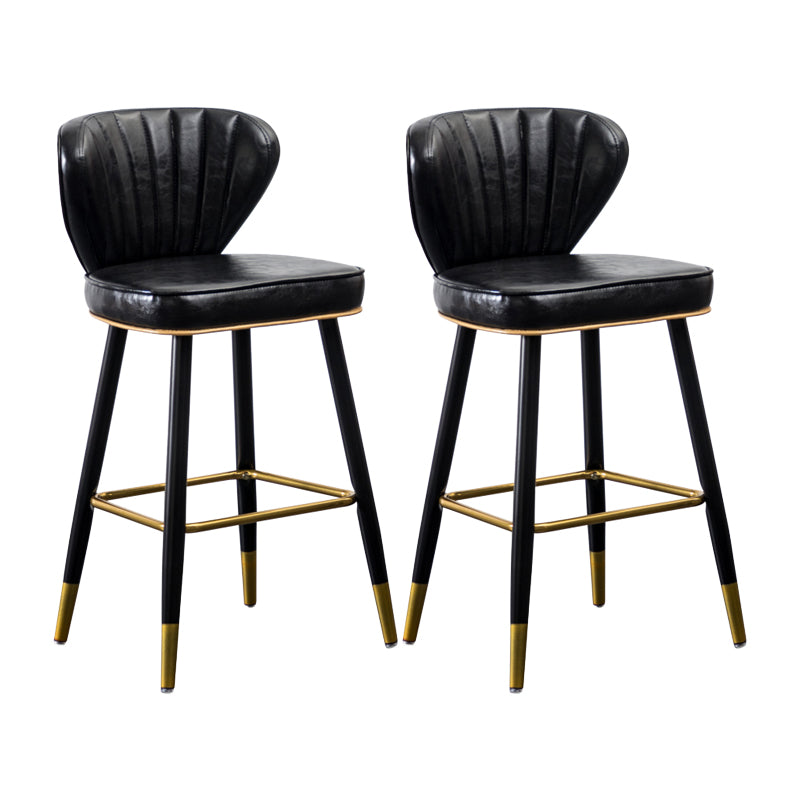 Industrial Leather Black Metal Counter Stools Low Back Bar Stools with 4 Legs Black 2 Piece Set Clearhalo 'Bar Furniture' 'Bar Stools' 'bar_stools' 'furn' 'furn_bar_stools' 'furniture_bar_stools' 'Kitchen & Dining Furniture' 'kitchen&dining_furn' 'kitchen' 'kitchen_furn' Furniture' 4503995