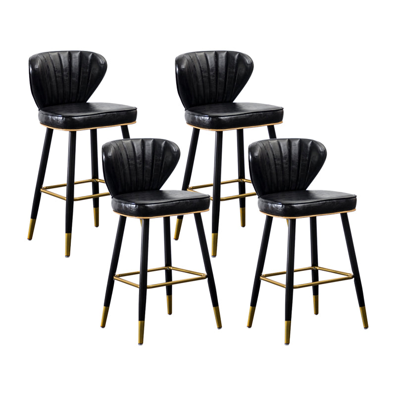Industrial Leather Black Metal Counter Stools Low Back Bar Stools with 4 Legs Black 4 Piece Set Clearhalo 'Bar Furniture' 'Bar Stools' 'bar_stools' 'furn' 'furn_bar_stools' 'furniture_bar_stools' 'Kitchen & Dining Furniture' 'kitchen&dining_furn' 'kitchen' 'kitchen_furn' Furniture' 4503996