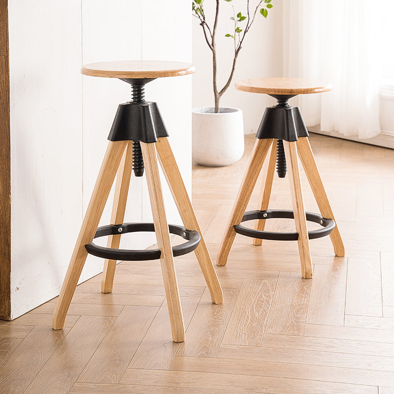 Adjustable Height Counter Stools Industrial Wood Bar Stools with Round Seat Clearhalo 'Bar Furniture' 'Bar Stools' 'bar_stools' 'furn' 'furn_bar_stools' 'furniture_bar_stools' 'Kitchen & Dining Furniture' 'kitchen&dining_furn' 'kitchen' 'kitchen_furn' Furniture' 4504003