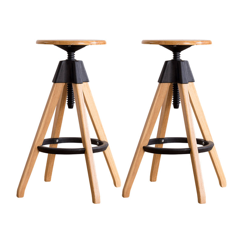 Adjustable Height Counter Stools Industrial Wood Bar Stools with Round Seat Natural 2 Piece Set Bar Stool(31"H) Clearhalo 'Bar Furniture' 'Bar Stools' 'bar_stools' 'furn' 'furn_bar_stools' 'furniture_bar_stools' 'Kitchen & Dining Furniture' 'kitchen&dining_furn' 'kitchen' 'kitchen_furn' Furniture' 4504005