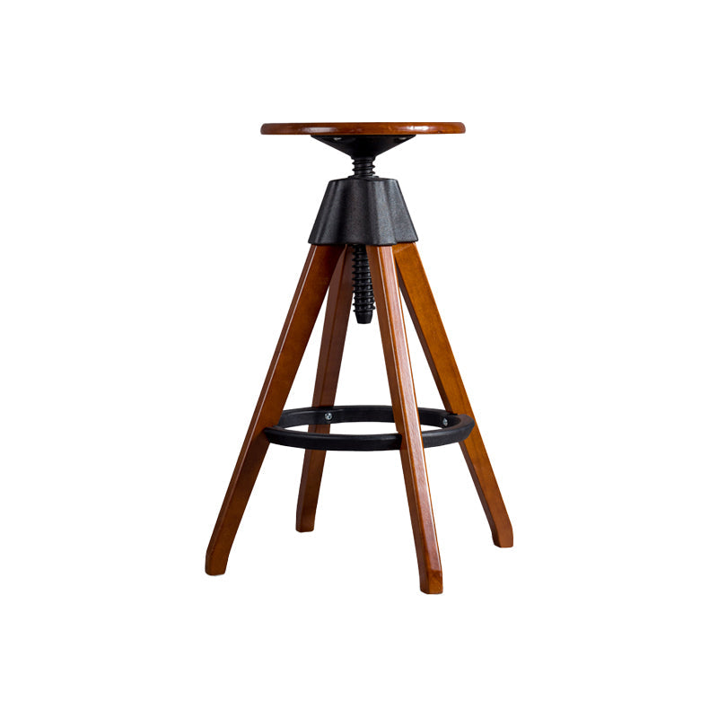 Adjustable Height Counter Stools Industrial Wood Bar Stools with Round Seat Brown 1 Piece Clearhalo 'Bar Furniture' 'Bar Stools' 'bar_stools' 'furn' 'furn_bar_stools' 'furniture_bar_stools' 'Kitchen & Dining Furniture' 'kitchen&dining_furn' 'kitchen' 'kitchen_furn' Furniture' 4504009