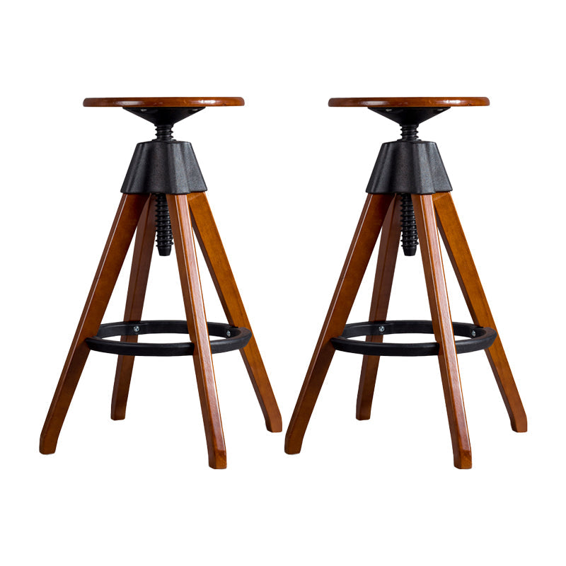 Adjustable Height Counter Stools Industrial Wood Bar Stools with Round Seat Brown 2 Piece Set Clearhalo 'Bar Furniture' 'Bar Stools' 'bar_stools' 'furn' 'furn_bar_stools' 'furniture_bar_stools' 'Kitchen & Dining Furniture' 'kitchen&dining_furn' 'kitchen' 'kitchen_furn' Furniture' 4504011