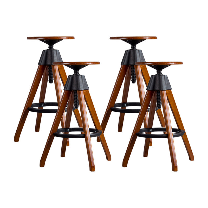 Adjustable Height Counter Stools Industrial Wood Bar Stools with Round Seat Brown 4 Piece Set Clearhalo 'Bar Furniture' 'Bar Stools' 'bar_stools' 'furn' 'furn_bar_stools' 'furniture_bar_stools' 'Kitchen & Dining Furniture' 'kitchen&dining_furn' 'kitchen' 'kitchen_furn' Furniture' 4504014