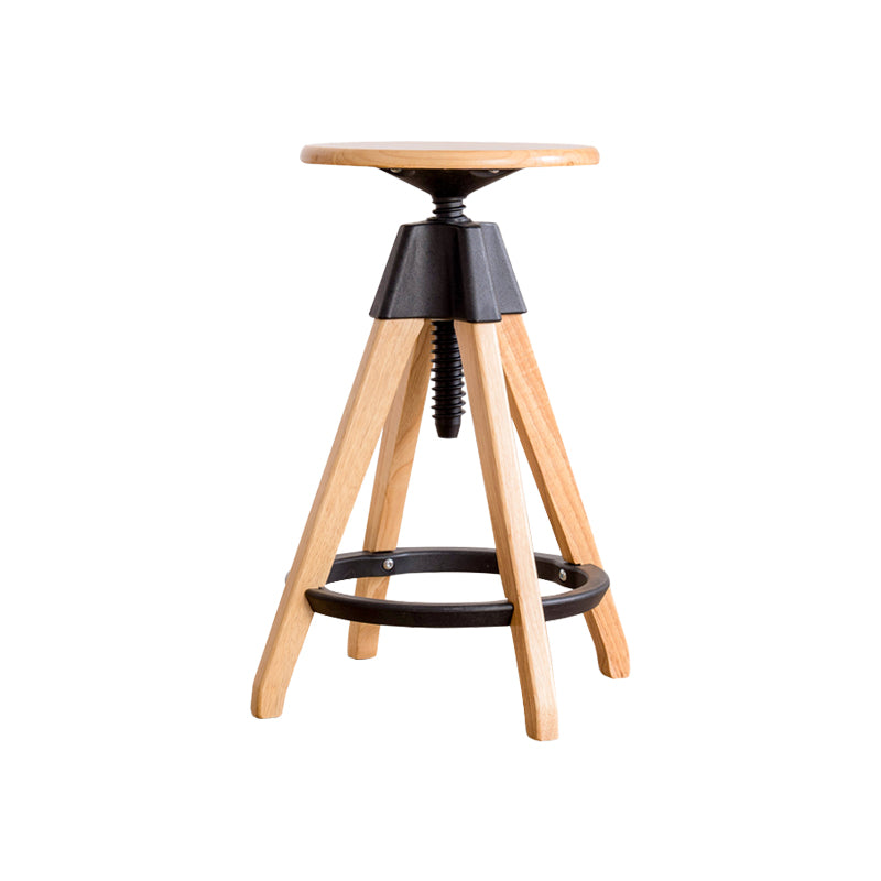 Adjustable Height Counter Stools Industrial Wood Bar Stools with Round Seat Natural 1 Piece Bar Stool (28" H) Clearhalo 'Bar Furniture' 'Bar Stools' 'bar_stools' 'furn' 'furn_bar_stools' 'furniture_bar_stools' 'Kitchen & Dining Furniture' 'kitchen&dining_furn' 'kitchen' 'kitchen_furn' Furniture' 4504015