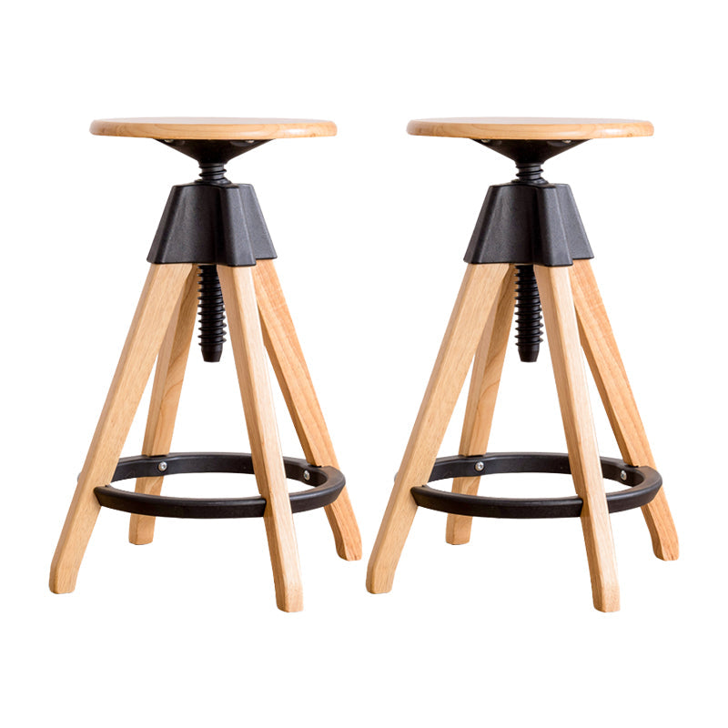 Adjustable Height Counter Stools Industrial Wood Bar Stools with Round Seat Natural 2 Piece Set Bar Stool (28" H) Clearhalo 'Bar Furniture' 'Bar Stools' 'bar_stools' 'furn' 'furn_bar_stools' 'furniture_bar_stools' 'Kitchen & Dining Furniture' 'kitchen&dining_furn' 'kitchen' 'kitchen_furn' Furniture' 4504016