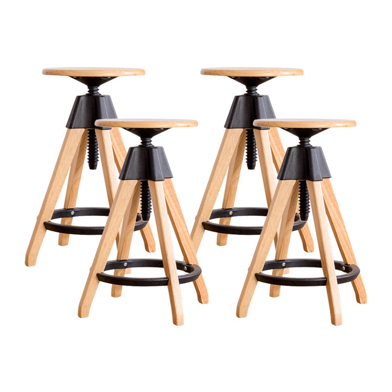Adjustable Height Counter Stools Industrial Wood Bar Stools with Round Seat Natural 4 Piece Set Bar Stool (28" H) Clearhalo 'Bar Furniture' 'Bar Stools' 'bar_stools' 'furn' 'furn_bar_stools' 'furniture_bar_stools' 'Kitchen & Dining Furniture' 'kitchen&dining_furn' 'kitchen' 'kitchen_furn' Furniture' 4504017