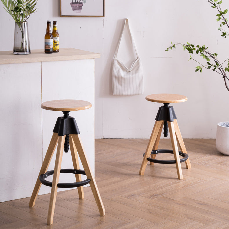 Adjustable Height Counter Stools Industrial Wood Bar Stools with Round Seat Clearhalo 'Bar Furniture' 'Bar Stools' 'bar_stools' 'furn' 'furn_bar_stools' 'furniture_bar_stools' 'Kitchen & Dining Furniture' 'kitchen&dining_furn' 'kitchen' 'kitchen_furn' Furniture' 4504020
