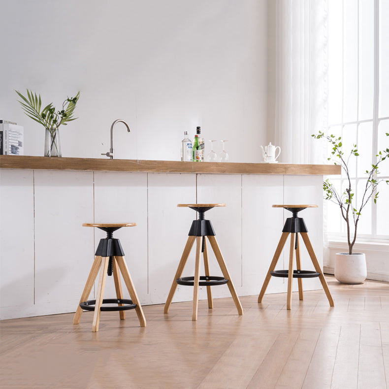 Adjustable Height Counter Stools Industrial Wood Bar Stools with Round Seat Clearhalo 'Bar Furniture' 'Bar Stools' 'bar_stools' 'furn' 'furn_bar_stools' 'furniture_bar_stools' 'Kitchen & Dining Furniture' 'kitchen&dining_furn' 'kitchen' 'kitchen_furn' Furniture' 4504021