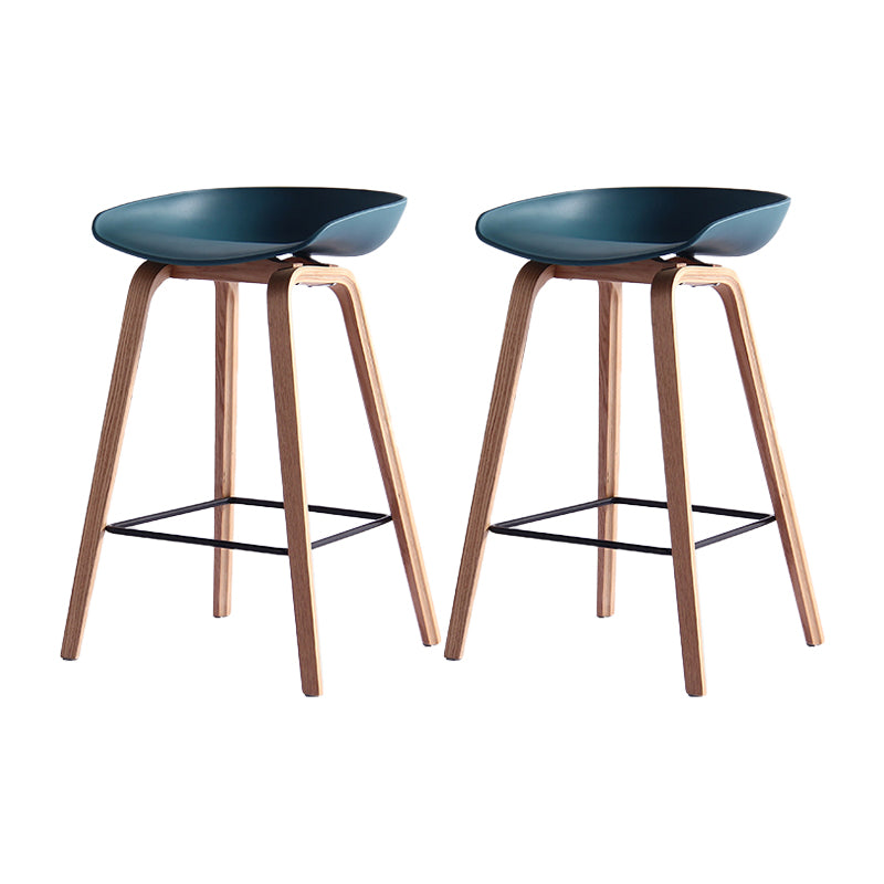 Contemporary Simple Counter Stools 30-inch Indoor Wood Legs Bar Stool with Plastic Seat Blue 2 Piece Set Clearhalo 'Bar Furniture' 'Bar Stools' 'bar_stools' 'furn' 'furn_bar_stools' 'furniture_bar_stools' 'Kitchen & Dining Furniture' 'kitchen&dining_furn' 'kitchen' 'kitchen_furn' Furniture' 4504039