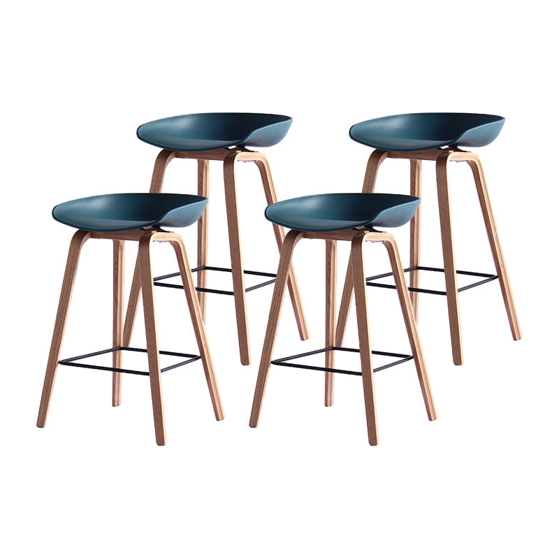 Contemporary Simple Counter Stools 30-inch Indoor Wood Legs Bar Stool with Plastic Seat Blue 4 Piece Set Clearhalo 'Bar Furniture' 'Bar Stools' 'bar_stools' 'furn' 'furn_bar_stools' 'furniture_bar_stools' 'Kitchen & Dining Furniture' 'kitchen&dining_furn' 'kitchen' 'kitchen_furn' Furniture' 4504041