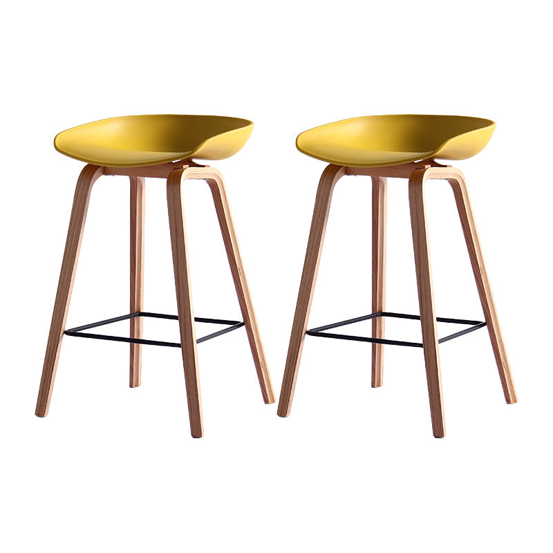 Contemporary Simple Counter Stools 30-inch Indoor Wood Legs Bar Stool with Plastic Seat Yellow 2 Piece Set Clearhalo 'Bar Furniture' 'Bar Stools' 'bar_stools' 'furn' 'furn_bar_stools' 'furniture_bar_stools' 'Kitchen & Dining Furniture' 'kitchen&dining_furn' 'kitchen' 'kitchen_furn' Furniture' 4504044