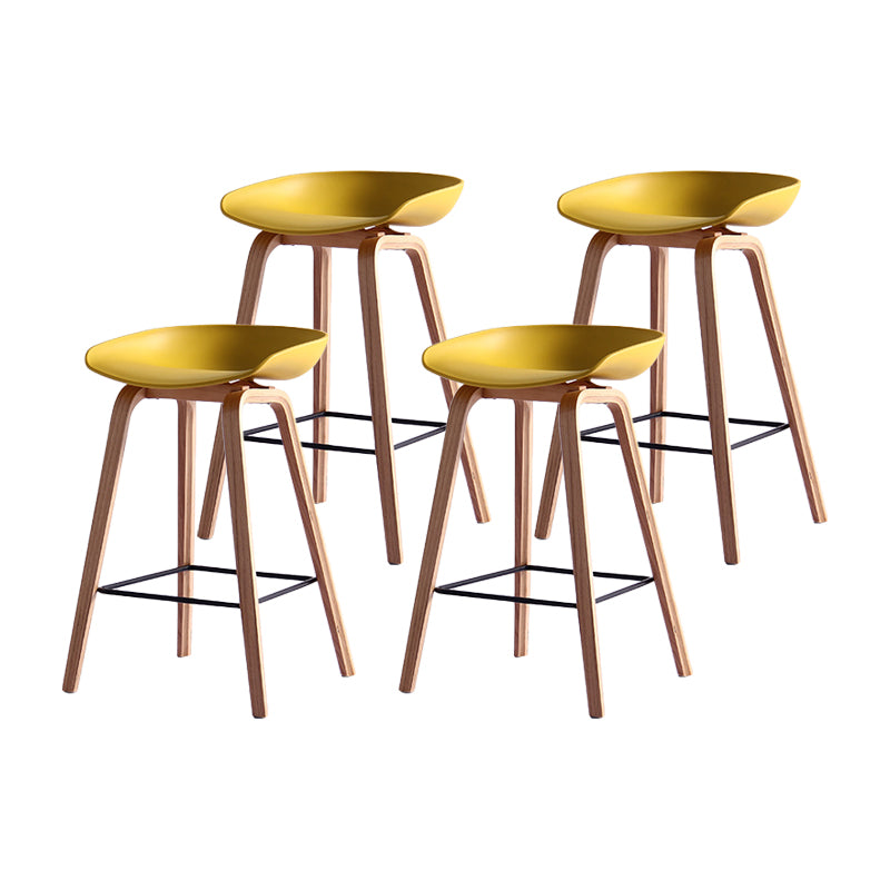 Contemporary Simple Counter Stools 30-inch Indoor Wood Legs Bar Stool with Plastic Seat Yellow 4 Piece Set Clearhalo 'Bar Furniture' 'Bar Stools' 'bar_stools' 'furn' 'furn_bar_stools' 'furniture_bar_stools' 'Kitchen & Dining Furniture' 'kitchen&dining_furn' 'kitchen' 'kitchen_furn' Furniture' 4504046