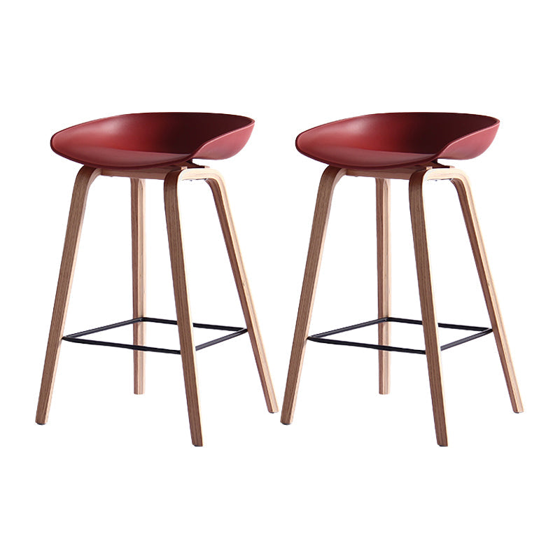 Contemporary Simple Counter Stools 30-inch Indoor Wood Legs Bar Stool with Plastic Seat Burgundy 2 Piece Set Clearhalo 'Bar Furniture' 'Bar Stools' 'bar_stools' 'furn' 'furn_bar_stools' 'furniture_bar_stools' 'Kitchen & Dining Furniture' 'kitchen&dining_furn' 'kitchen' 'kitchen_furn' Furniture' 4504056