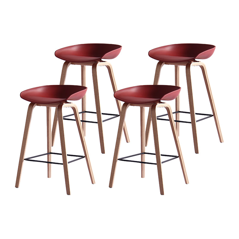 Contemporary Simple Counter Stools 30-inch Indoor Wood Legs Bar Stool with Plastic Seat Burgundy 4 Piece Set Clearhalo 'Bar Furniture' 'Bar Stools' 'bar_stools' 'furn' 'furn_bar_stools' 'furniture_bar_stools' 'Kitchen & Dining Furniture' 'kitchen&dining_furn' 'kitchen' 'kitchen_furn' Furniture' 4504057