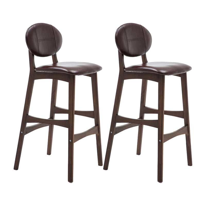 Nordic Wood Low Back Barstool 30" H Indoor Tall Stool with Upholstered for Dining Room Brown Brown 2 Piece Set Clearhalo 'Bar Furniture' 'Bar Stools' 'bar_stools' 'furn' 'furn_bar_stools' 'furniture_bar_stools' 'Kitchen & Dining Furniture' 'kitchen&dining_furn' 'kitchen' 'kitchen_furn' Furniture' 4504073