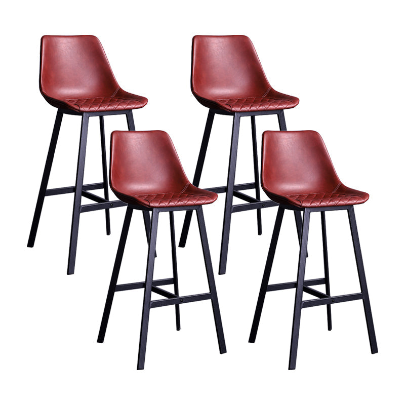 Industrial Metal Low Back Barstool Simple Indoor Tall Stool with Leather Seat Burgundy 4 Piece Set Clearhalo 'Bar Furniture' 'Bar Stools' 'bar_stools' 'furn' 'furn_bar_stools' 'furniture_bar_stools' 'Kitchen & Dining Furniture' 'kitchen&dining_furn' 'kitchen' 'kitchen_furn' Furniture' 4504135