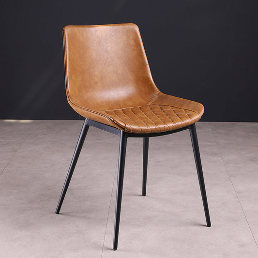 Industrial Metal Low Back Barstool Simple Indoor Tall Stool with Leather Seat Brown 1 Piece Short Stool(18"H)