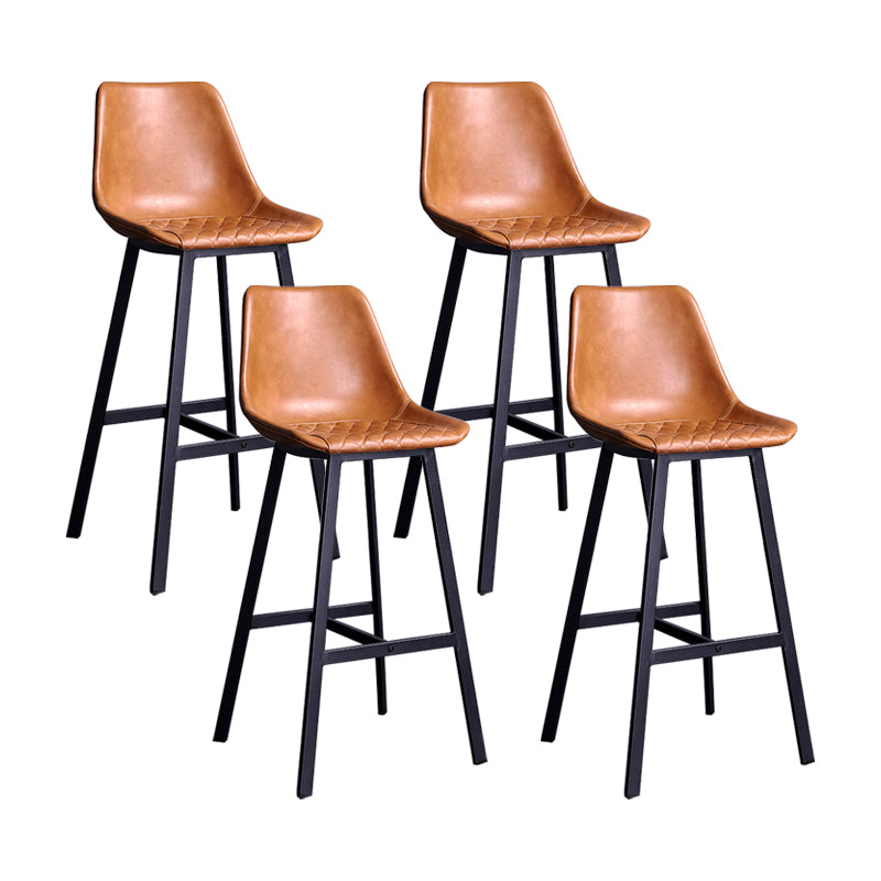Industrial Metal Low Back Barstool Simple Indoor Tall Stool with Leather Seat Brown 4 Piece Set Clearhalo 'Bar Furniture' 'Bar Stools' 'bar_stools' 'furn' 'furn_bar_stools' 'furniture_bar_stools' 'Kitchen & Dining Furniture' 'kitchen&dining_furn' 'kitchen' 'kitchen_furn' Furniture' 4504147