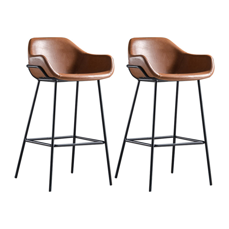 Industrial Iron Low Back Barstool Simple Indoor Tall Stool with Leather Seat Brown 2 Piece Set Bar Stool(30"H) Clearhalo 'Bar Furniture' 'Bar Stools' 'bar_stools' 'furn' 'furn_bar_stools' 'furniture_bar_stools' 'Kitchen & Dining Furniture' 'kitchen&dining_furn' 'kitchen' 'kitchen_furn' Furniture' 4504159