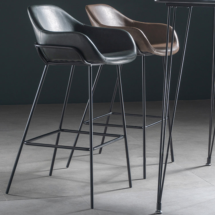 Industrial Iron Low Back Barstool Simple Indoor Tall Stool with Leather Seat Clearhalo 'Bar Furniture' 'Bar Stools' 'bar_stools' 'furn' 'furn_bar_stools' 'furniture_bar_stools' 'Kitchen & Dining Furniture' 'kitchen&dining_furn' 'kitchen' 'kitchen_furn' Furniture' 4504163