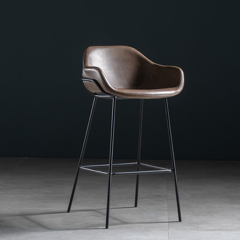 Industrial Iron Low Back Barstool Simple Indoor Tall Stool with Leather Seat Coffee 1 Piece Bar Stool(30"H) Clearhalo 'Bar Furniture' 'Bar Stools' 'bar_stools' 'furn' 'furn_bar_stools' 'furniture_bar_stools' 'Kitchen & Dining Furniture' 'kitchen&dining_furn' 'kitchen' 'kitchen_furn' Furniture' 4504164