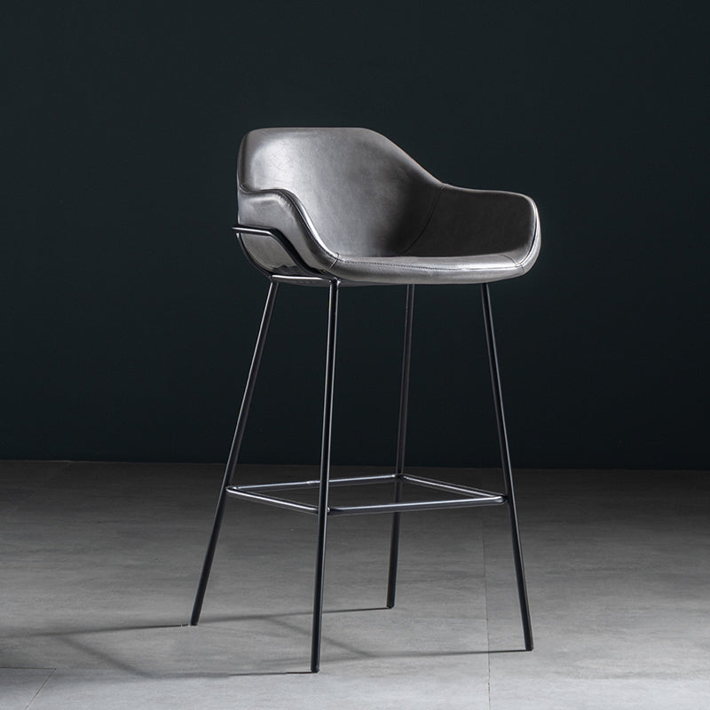 Industrial Iron Low Back Barstool Simple Indoor Tall Stool with Leather Seat Grey 1 Piece Bar Stool(30"H) Clearhalo 'Bar Furniture' 'Bar Stools' 'bar_stools' 'furn' 'furn_bar_stools' 'furniture_bar_stools' 'Kitchen & Dining Furniture' 'kitchen&dining_furn' 'kitchen' 'kitchen_furn' Furniture' 4504169