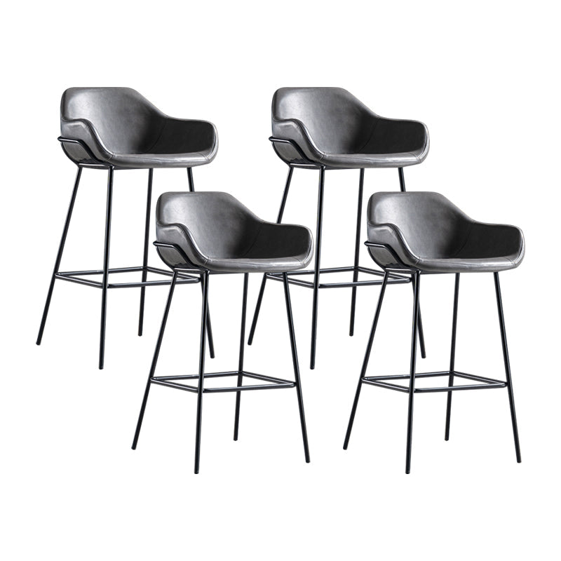 Industrial Iron Low Back Barstool Simple Indoor Tall Stool with Leather Seat Grey 4 Piece Set Bar Stool(30"H) Clearhalo 'Bar Furniture' 'Bar Stools' 'bar_stools' 'furn' 'furn_bar_stools' 'furniture_bar_stools' 'Kitchen & Dining Furniture' 'kitchen&dining_furn' 'kitchen' 'kitchen_furn' Furniture' 4504173