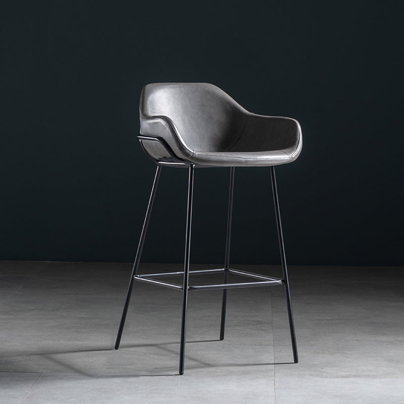 Industrial Iron Low Back Barstool Simple Indoor Tall Stool with Leather Seat Grey 1 Piece Counter Stool(26"H) Clearhalo 'Bar Furniture' 'Bar Stools' 'bar_stools' 'furn' 'furn_bar_stools' 'furniture_bar_stools' 'Kitchen & Dining Furniture' 'kitchen&dining_furn' 'kitchen' 'kitchen_furn' Furniture' 4504175