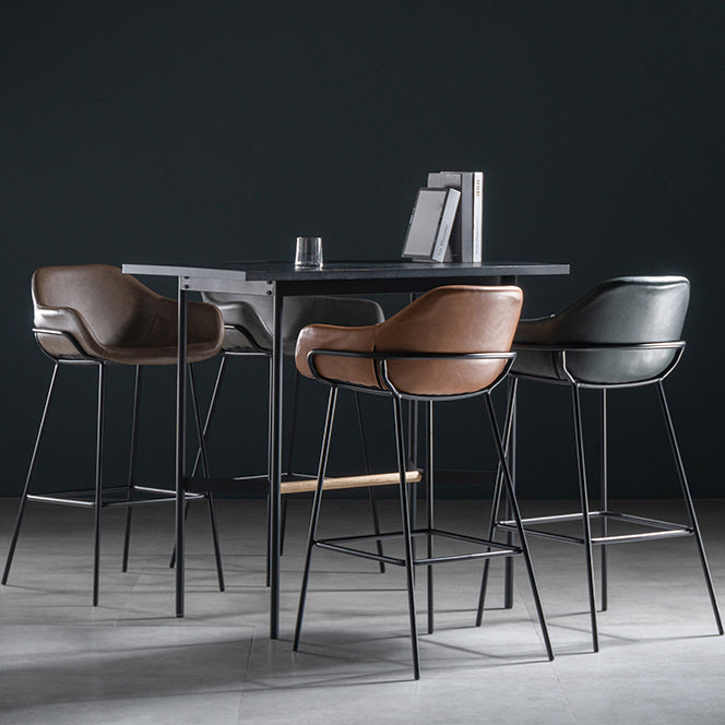 Industrial Iron Low Back Barstool Simple Indoor Tall Stool with Leather Seat Clearhalo 'Bar Furniture' 'Bar Stools' 'bar_stools' 'furn' 'furn_bar_stools' 'furniture_bar_stools' 'Kitchen & Dining Furniture' 'kitchen&dining_furn' 'kitchen' 'kitchen_furn' Furniture' 4504176