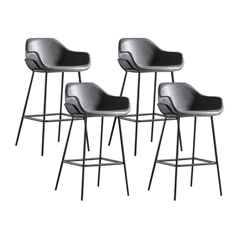 Industrial Iron Low Back Barstool Simple Indoor Tall Stool with Leather Seat Grey 4 Piece Set Counter Stool(26"H) Clearhalo 'Bar Furniture' 'Bar Stools' 'bar_stools' 'furn' 'furn_bar_stools' 'furniture_bar_stools' 'Kitchen & Dining Furniture' 'kitchen&dining_furn' 'kitchen' 'kitchen_furn' Furniture' 4504179