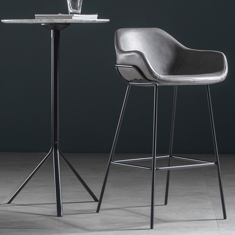 Industrial Iron Low Back Barstool Simple Indoor Tall Stool with Leather Seat Clearhalo 'Bar Furniture' 'Bar Stools' 'bar_stools' 'furn' 'furn_bar_stools' 'furniture_bar_stools' 'Kitchen & Dining Furniture' 'kitchen&dining_furn' 'kitchen' 'kitchen_furn' Furniture' 4504186