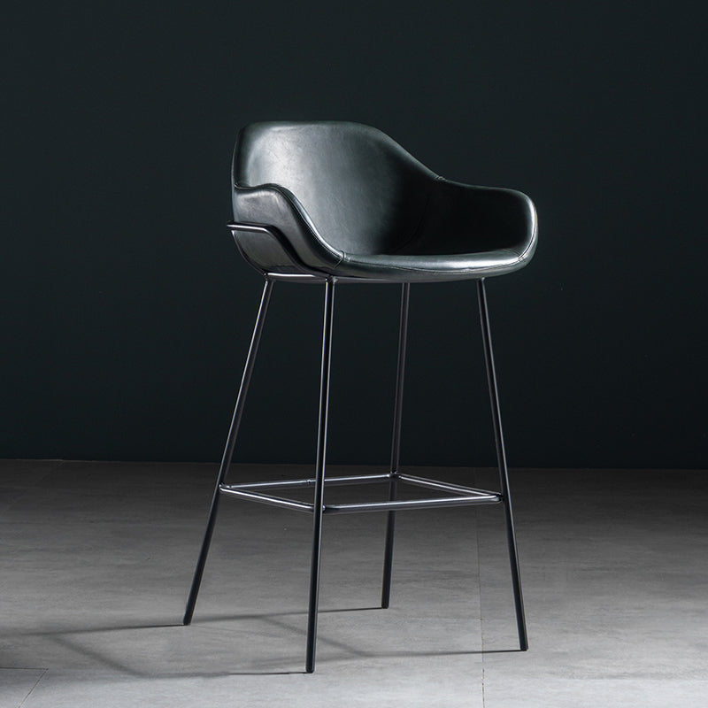 Industrial Iron Low Back Barstool Simple Indoor Tall Stool with Leather Seat Blackish Green 1 Piece Bar Stool(30"H) Clearhalo 'Bar Furniture' 'Bar Stools' 'bar_stools' 'furn' 'furn_bar_stools' 'furniture_bar_stools' 'Kitchen & Dining Furniture' 'kitchen&dining_furn' 'kitchen' 'kitchen_furn' Furniture' 4504187