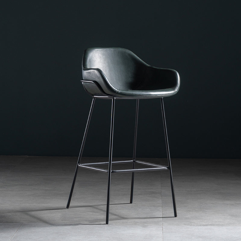 Industrial Iron Low Back Barstool Simple Indoor Tall Stool with Leather Seat Blackish Green 1 Piece Counter Stool(26"H) Clearhalo 'Bar Furniture' 'Bar Stools' 'bar_stools' 'furn' 'furn_bar_stools' 'furniture_bar_stools' 'Kitchen & Dining Furniture' 'kitchen&dining_furn' 'kitchen' 'kitchen_furn' Furniture' 4504190