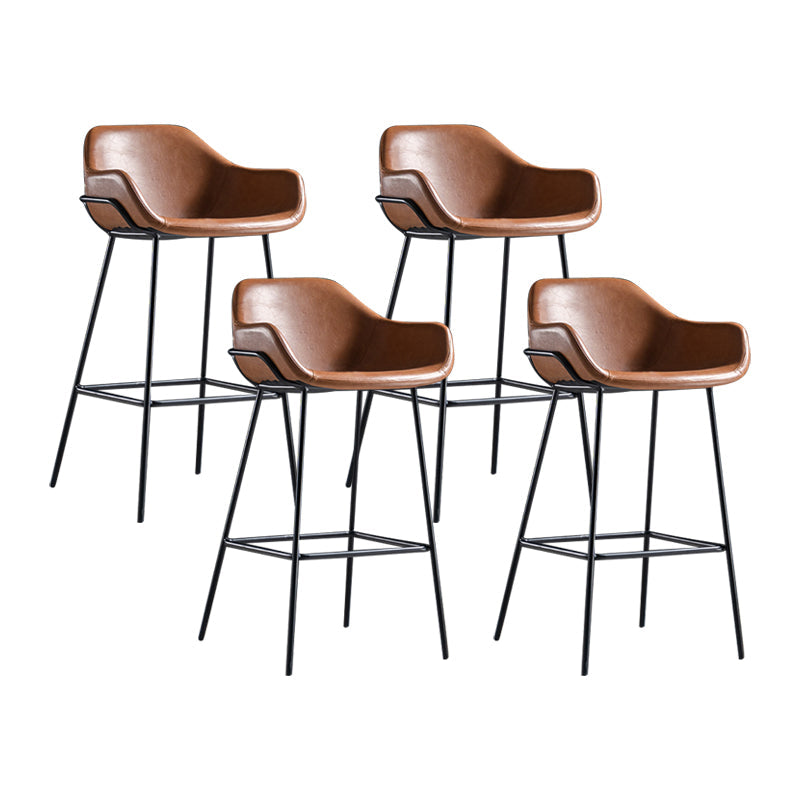 Industrial Iron Low Back Barstool Simple Indoor Tall Stool with Leather Seat Brown 4 Piece Set Counter Stool(26"H) Clearhalo 'Bar Furniture' 'Bar Stools' 'bar_stools' 'furn' 'furn_bar_stools' 'furniture_bar_stools' 'Kitchen & Dining Furniture' 'kitchen&dining_furn' 'kitchen' 'kitchen_furn' Furniture' 4504195