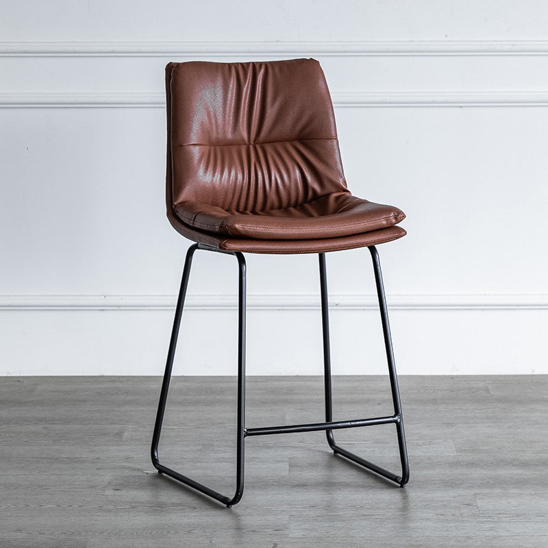 Nordic Indoor Simple Barstool Low Back Iron Tall Stool with Leather Seat Brown 1 Piece Counter Stool (24"H) Clearhalo 'Bar Furniture' 'Bar Stools' 'bar_stools' 'furn' 'furn_bar_stools' 'furniture_bar_stools' 'Kitchen & Dining Furniture' 'kitchen&dining_furn' 'kitchen' 'kitchen_furn' Furniture' 4504234