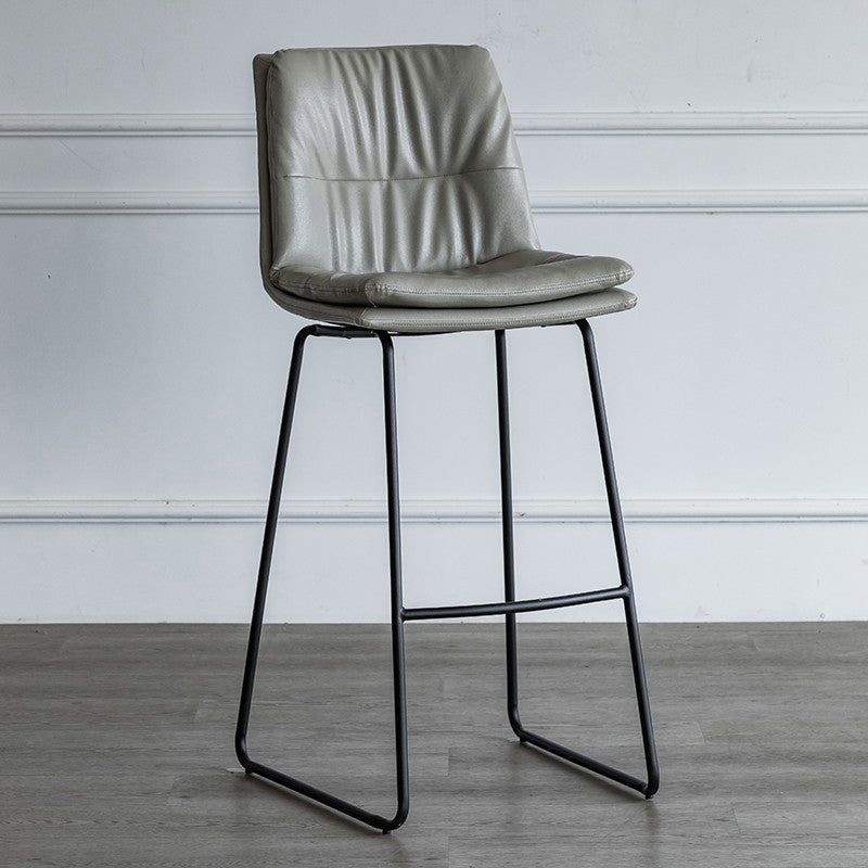 Nordic Indoor Simple Barstool Low Back Iron Tall Stool with Leather Seat Grey 1 Piece Bar Stool(30"H) Clearhalo 'Bar Furniture' 'Bar Stools' 'bar_stools' 'furn' 'furn_bar_stools' 'furniture_bar_stools' 'Kitchen & Dining Furniture' 'kitchen&dining_furn' 'kitchen' 'kitchen_furn' Furniture' 4504237