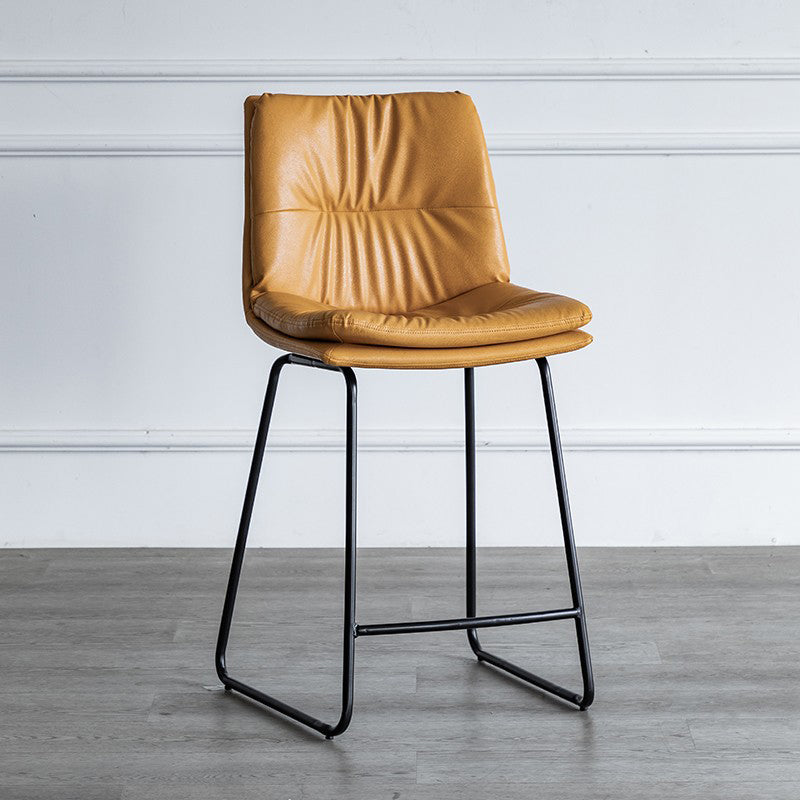 Nordic Indoor Simple Barstool Low Back Iron Tall Stool with Leather Seat Orange 1 Piece Counter Stool (24"H) Clearhalo 'Bar Furniture' 'Bar Stools' 'bar_stools' 'furn' 'furn_bar_stools' 'furniture_bar_stools' 'Kitchen & Dining Furniture' 'kitchen&dining_furn' 'kitchen' 'kitchen_furn' Furniture' 4504240