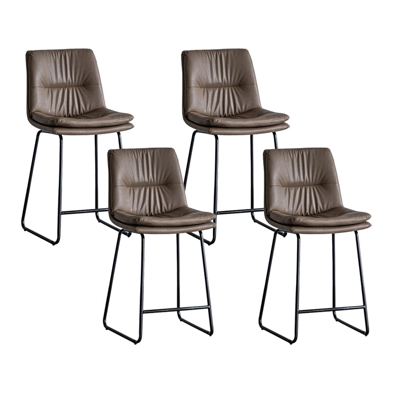 Nordic Indoor Simple Barstool Low Back Iron Tall Stool with Leather Seat Khaki 4 Piece Set Counter Stool (24"H) Clearhalo 'Bar Furniture' 'Bar Stools' 'bar_stools' 'furn' 'furn_bar_stools' 'furniture_bar_stools' 'Kitchen & Dining Furniture' 'kitchen&dining_furn' 'kitchen' 'kitchen_furn' Furniture' 4504251