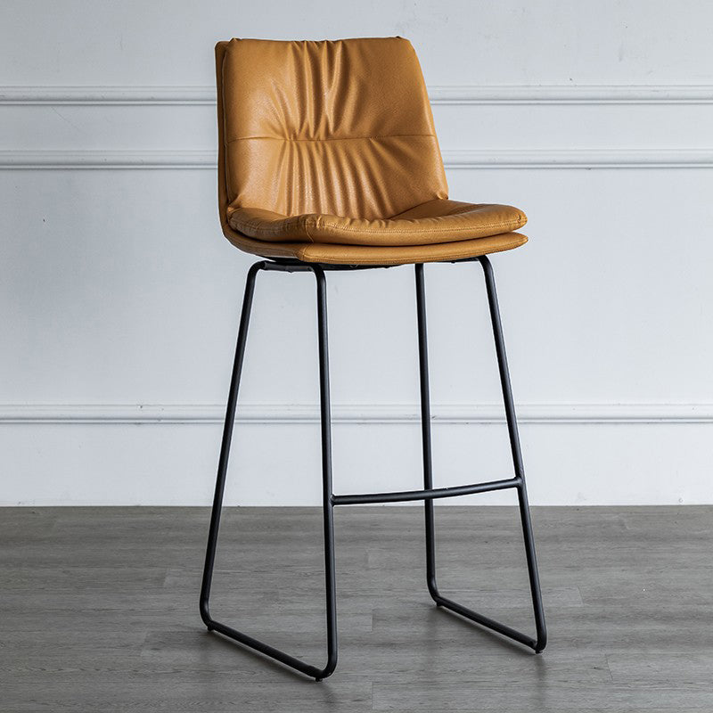 Nordic Indoor Simple Barstool Low Back Iron Tall Stool with Leather Seat Orange 1 Piece Bar Stool(30"H) Clearhalo 'Bar Furniture' 'Bar Stools' 'bar_stools' 'furn' 'furn_bar_stools' 'furniture_bar_stools' 'Kitchen & Dining Furniture' 'kitchen&dining_furn' 'kitchen' 'kitchen_furn' Furniture' 4504252