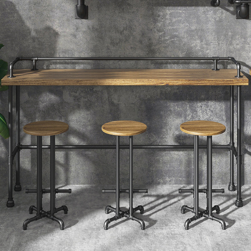 Industrial Wood Bar Table with Rectangle Table Top Black Trestle Table - 42" H 70.9"L x 17.7"W x 41.3"H Without Chairs Clearhalo 'Bar Furniture' 'Bar Tables' 'bar_tables' 'furn' 'furn_bar_tables' 'Furniture' 'furniture_bar_tables' 'Kitchen & Dining Furniture' 4504284