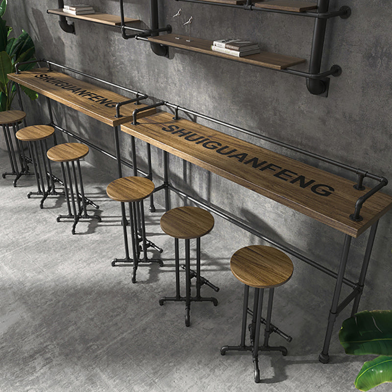 Industrial Wood Bar Table with Rectangle Table Top Black Trestle Table - 42" H Clearhalo 'Bar Furniture' 'Bar Tables' 'bar_tables' 'furn' 'furn_bar_tables' 'Furniture' 'furniture_bar_tables' 'Kitchen & Dining Furniture' 4504291