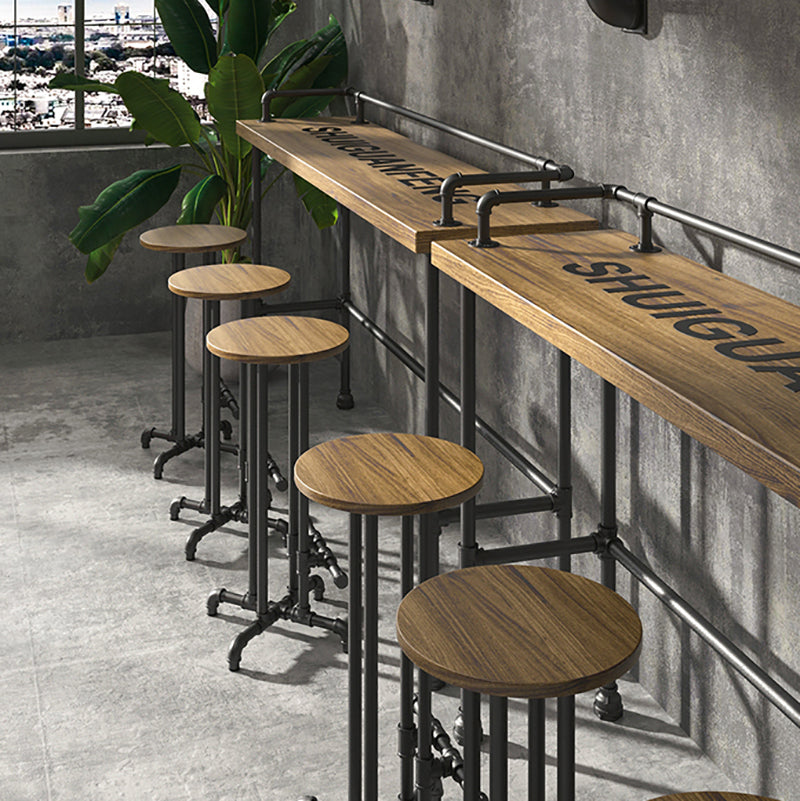 Industrial Wood Bar Table with Rectangle Table Top Black Trestle Table - 42" H Clearhalo 'Bar Furniture' 'Bar Tables' 'bar_tables' 'furn' 'furn_bar_tables' 'Furniture' 'furniture_bar_tables' 'Kitchen & Dining Furniture' 4504292