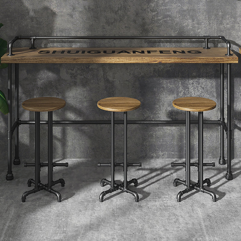 Industrial Wood Bar Table with Rectangle Table Top Black Trestle Table - 42" H Clearhalo 'Bar Furniture' 'Bar Tables' 'bar_tables' 'furn' 'furn_bar_tables' 'Furniture' 'furniture_bar_tables' 'Kitchen & Dining Furniture' 4504294