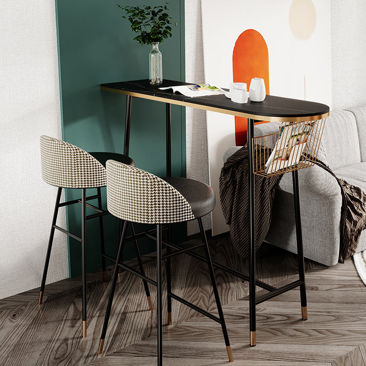 Glam Marble Counter Table with Specialty Table Top Trestle Table - 42" H 63"L x 15.7"W x 41.3"H Gold-Black Without Chairs Clearhalo 'Bar Furniture' 'Bar Tables' 'bar_tables' 'furn' 'furn_bar_tables' 'Furniture' 'furniture_bar_tables' 'Kitchen & Dining Furniture' 4504300