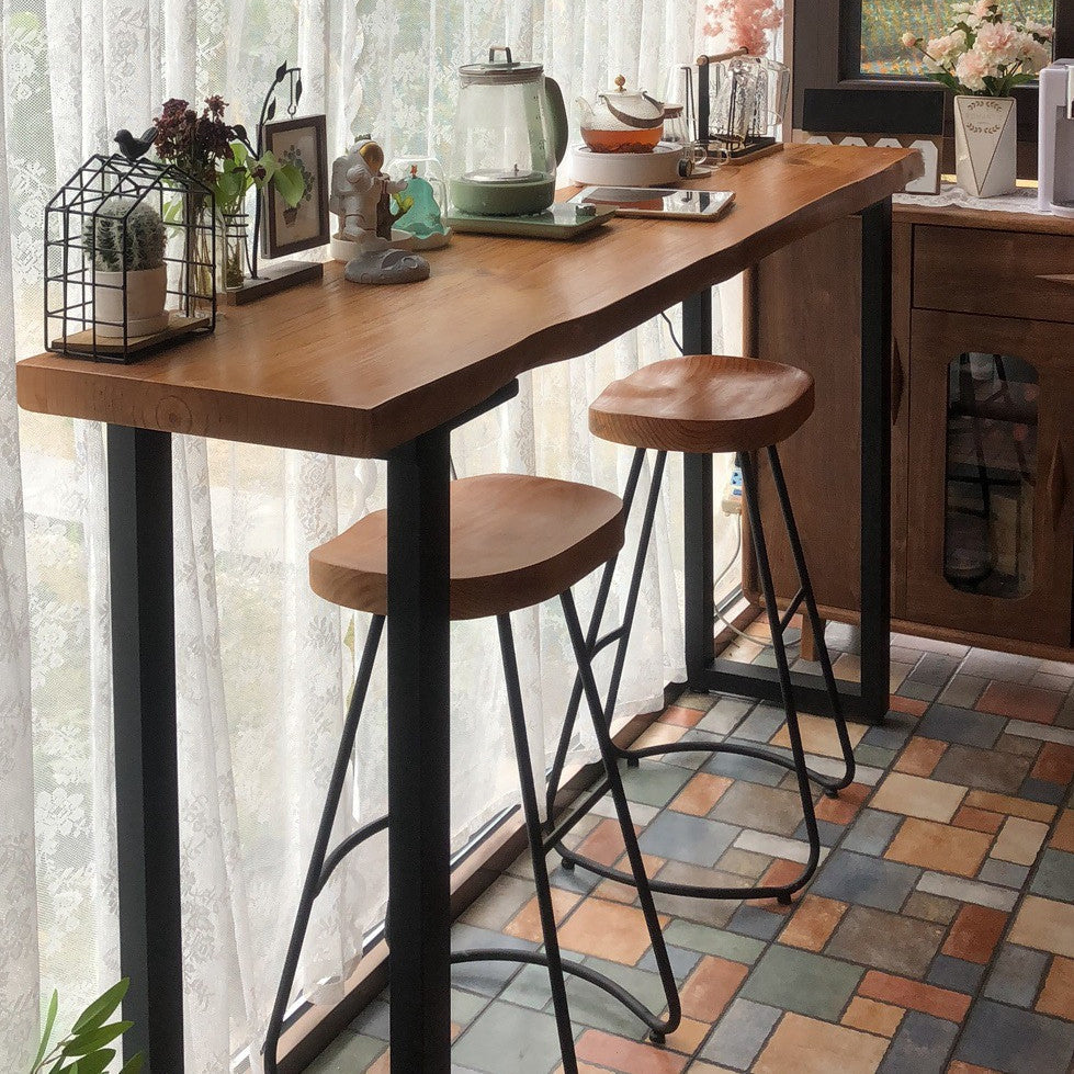 Brown Modern Style Bar Table Solid Wood and Iron Kitchen Bar Table 78.7"L x 17.7"W x 41.3"H Without Chairs Clearhalo 'Bar Furniture' 'Bar Tables' 'bar_tables' 'furn' 'furn_bar_tables' 'Furniture' 'furniture_bar_tables' 'Kitchen & Dining Furniture' 4504329