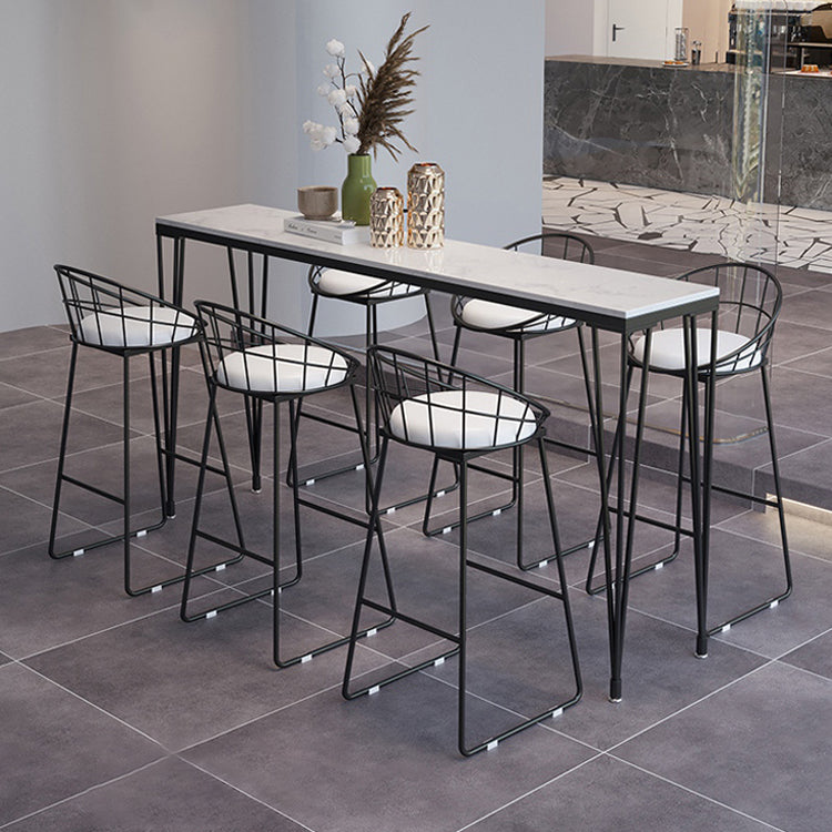 Modern Marble Bar Table with Rectangle Table Top Black Legs Table - 42" H Clearhalo 'Bar Furniture' 'Bar Tables' 'bar_tables' 'furn' 'furn_bar_tables' 'Furniture' 'furniture_bar_tables' 'Kitchen & Dining Furniture' 4504351