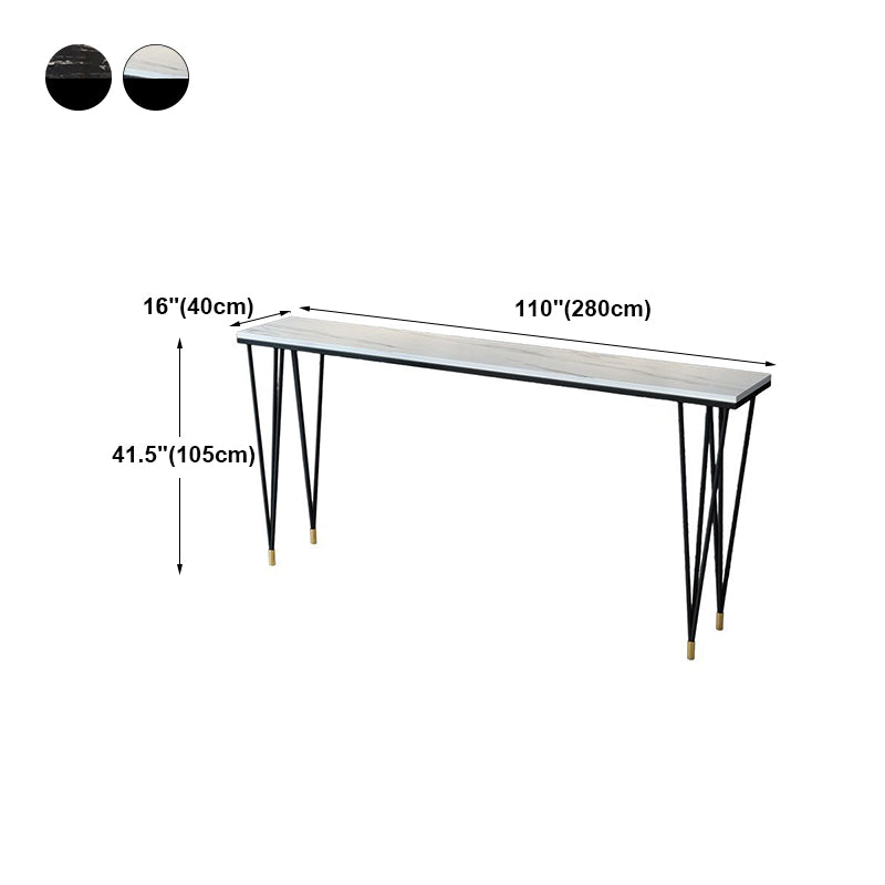 Modern Marble Bar Table with Rectangle Table Top Black Legs Table - 42" H Clearhalo 'Bar Furniture' 'Bar Tables' 'bar_tables' 'furn' 'furn_bar_tables' 'Furniture' 'furniture_bar_tables' 'Kitchen & Dining Furniture' 4504361