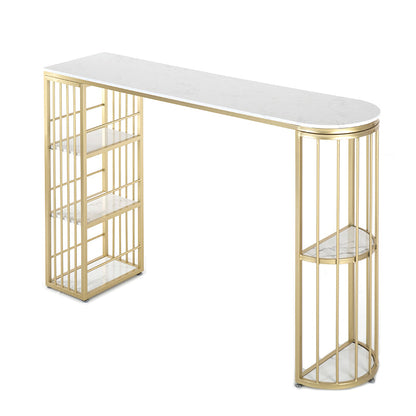 Gold Glam Style Table in Faux Marble Bar Table with Metal Base for Kitchen White Without Chairs Clearhalo 'Bar Furniture' 'Bar Tables' 'bar_tables' 'furn' 'furn_bar_tables' 'Furniture' 'furniture_bar_tables' 'Kitchen & Dining Furniture' 4504364